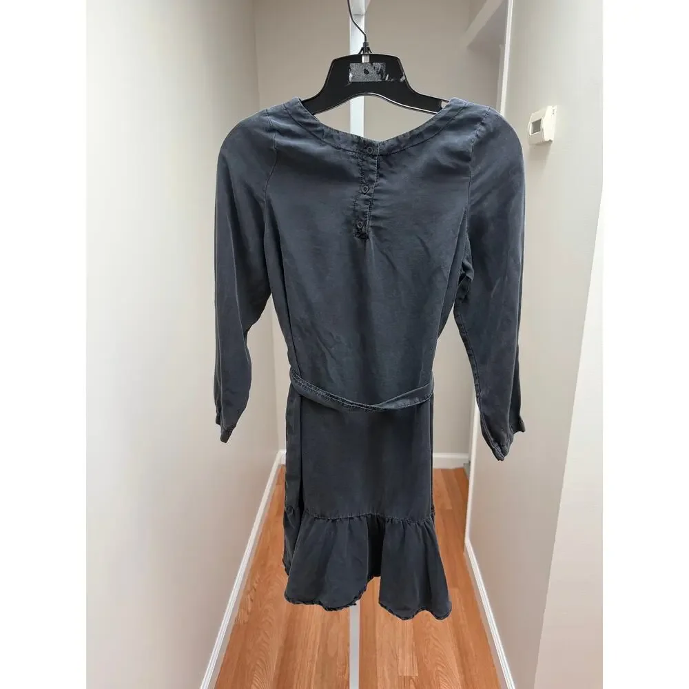 Bella Dahl Girls Tiered Dress Size 14 Gray Long Sleeve Tencel Flare Minimalist